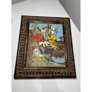 Original Morris Katz Floral Painting Impasto Palette Knife Toilet Paper Art 1987